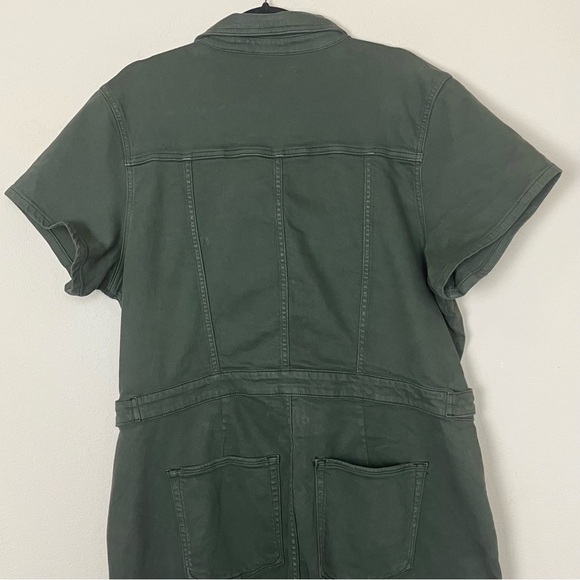 Good American Fit for Success Short Sleeve Forest Green Denim Jumpsuit - Picture 9 of 15